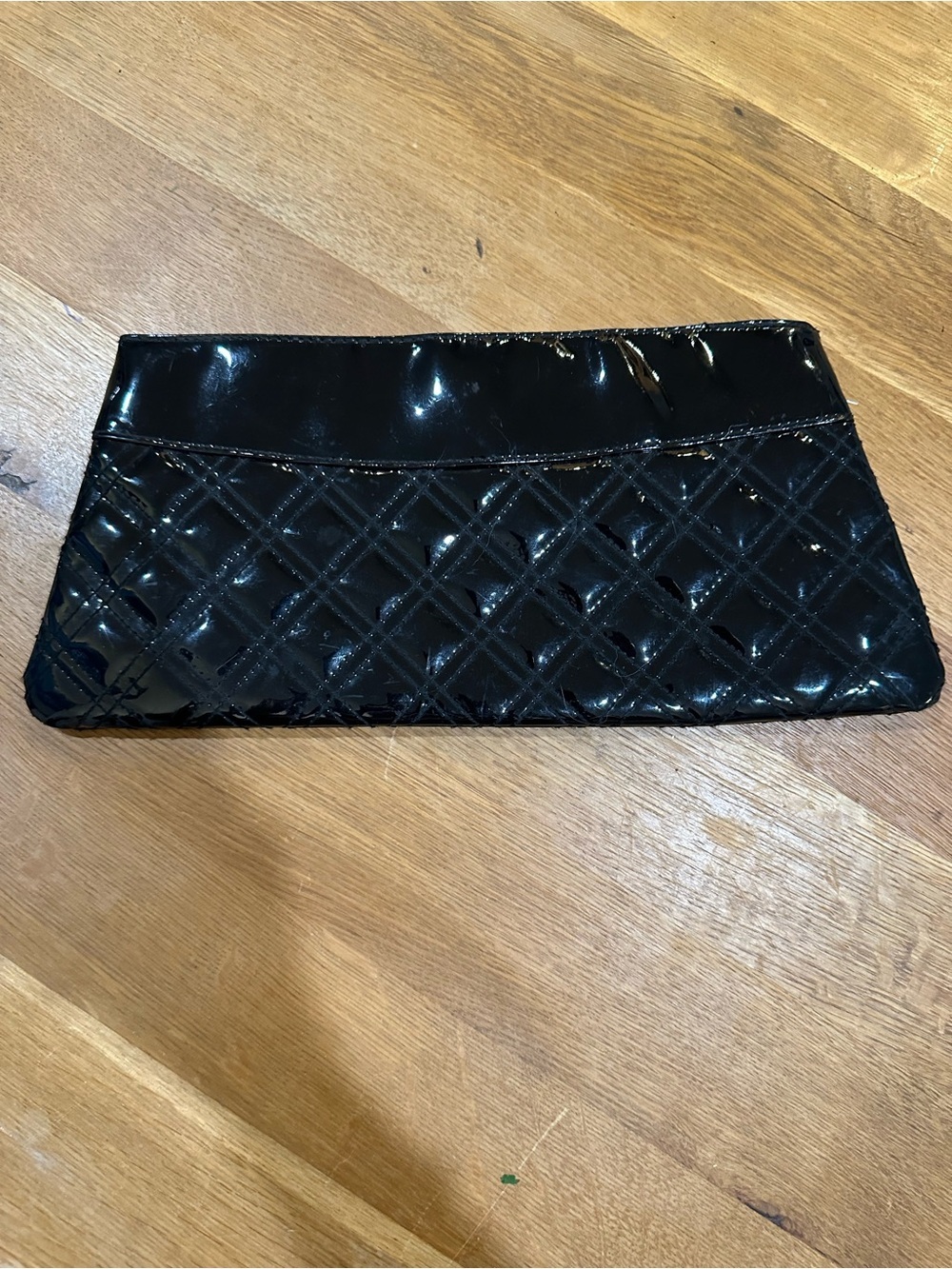 Black Quilted Faux Patent Leather Clutch